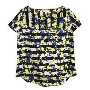 Peter Pilotto for Target Top Womens S Black Yellow Floral Cap Sleeves High Back